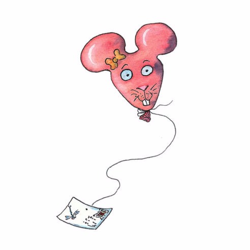 Ballon in Mausekopfform mit Brief