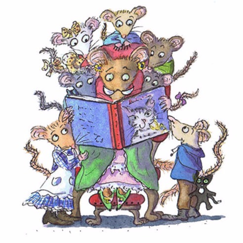 Frau Maus liest Mäusekindern vor